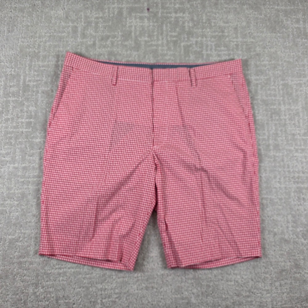 Uniqlo Mens Red White‎ Gingham Shorts XL Waist 38 Stretch Flat Front Preppy NWOT